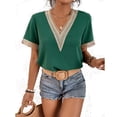 thumbnail image 1 of Womens Short Sleeve Summer Tops Lace Trim V Neck Blouses Casual Shirts, 1 of 6