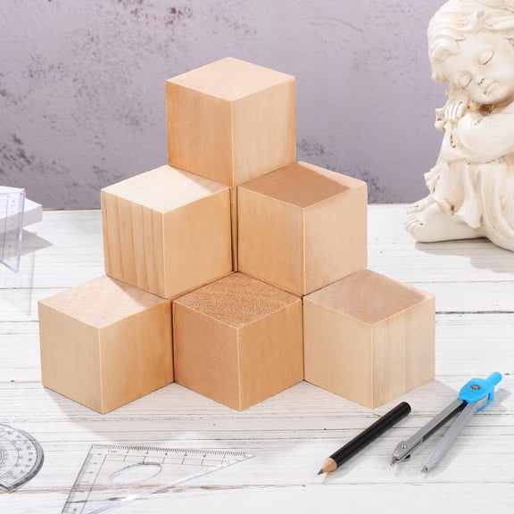 EXHUMKY 10Pcs Square Wood Craft Cube for Diy Projects and Parent-Child Activities Chocolate