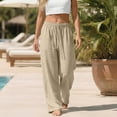 thumbnail image 4 of Linen Pants for Women Drawstring Waist Flowy Lounge Pant Wide Leg Dressy Palazzo Trousers with Pockets Khaki M, 4 of 5