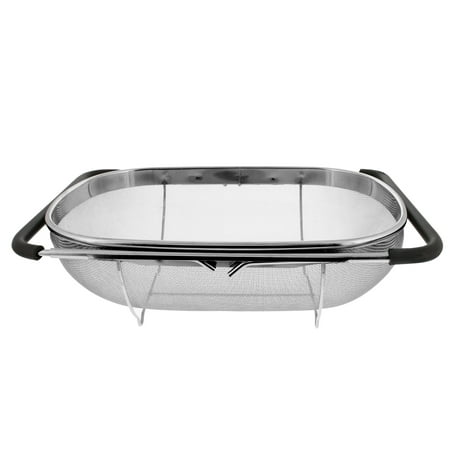 U.S. Kitchen Supply Over the Sink Deep Well Oval Stainless Steel Colander Fine Mesh w/ Extendable Handle