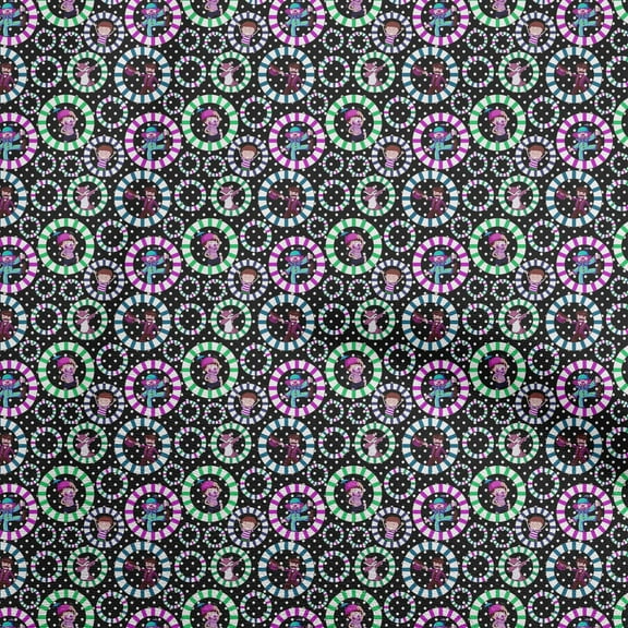 oneOone Polyester Spandex Black Fabric Circus Sewing Material Print Fabric By The Yard 56 Inch Wide-aB
