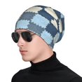 thumbnail image 6 of Adult Knitted Cap 11 X 10.6 In Two-Layer Design Breathable Light Dry And Easy Care Covering All Antiskid Anti-Wrinkle Lightsteelblue Retro Houndstooth_4, 6 of 8