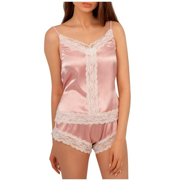 Tnhcpk Girls Underwear Ladies Fashion Erotic Lace Sexy V Satin Camisole Top Short Pajama Suit Lingerie for Women Naughty Sleepwear for Women Pajamas for Women