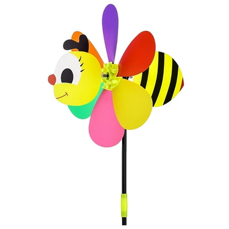 12IN DIY Cartoon Animal Windmill Kit Colorful Rainbow Pinwheel Wind Spinner with Dog Bee Peacock Cutouts Outdoor Yard Garden Lawn Party Decor Kids Handheld Wind Toy D
