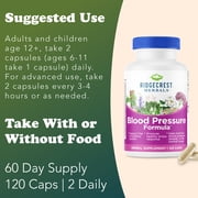 RidgeCrest Herbals Blood Pressure Herbal Formula, 12 Herbs, Poria Mushroom, Gastrodia, Gardenia, for Heart, Vascular, Circulation Health, Nitric Oxide Support, Stress Management (120 Caps, 60 Serv)