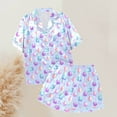 thumbnail image 5 of Women's Pajama Set Easter Cute Print Short Sleeve Button-Down Shirt & Shorts Set Light Blue L, 5 of 5