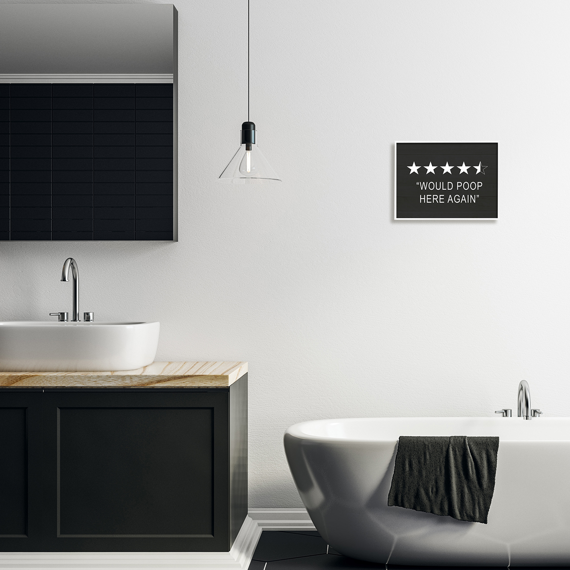Stupell Industries Five Star Funny Word Bathroom Black And White Design Graphic Art Framed Art Print Wall Art, 14x11, By Lettered and Lined