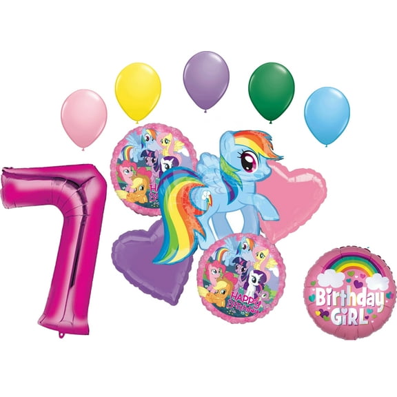 My Little Pony Pinkie Pie and Rainbow Dash 7th Birthday Party Supplies 12 Piece Mylar & Latex Balloons