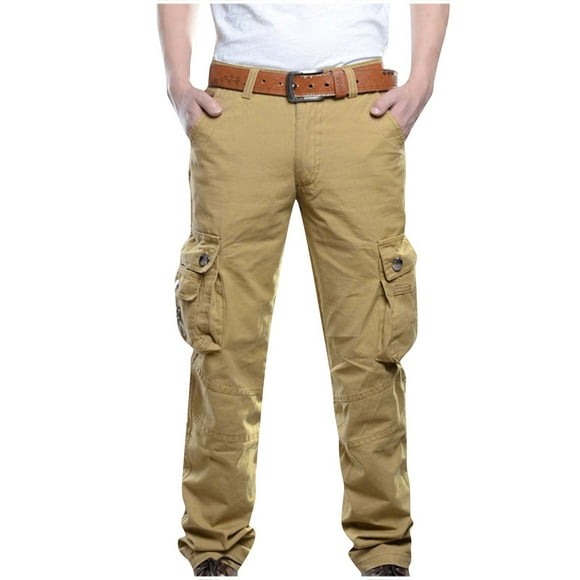 Pisexur Men's Multi-Pocket Straight Leg Casual Trousers Relaxed Fit Cargo Pant Lightweight Outdoor Hiking Casual Full Pants