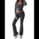 thumbnail image 3 of Conjunto Deportivo de 2 Piezas para Mujer, Camiseta de Larga, Pantalones Acampanados con Solapa, Chándal Informal, Gris Oscuro, Talla XS, 3 of 8