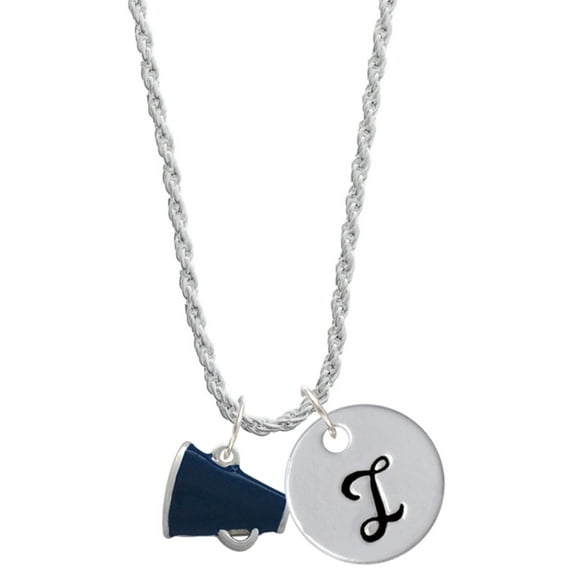 Delight Jewelry Silvertone Small Navy Blue Megaphone Silvertone Script Initial Disc - I - Charm Necklace, 20"+3"