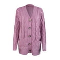 thumbnail image 3 of VISALY Long Cardigans Button Down Cardigans Womens Patchwork Cardigan Long Sleeve Open Front Knit Sweaters Coat Pockets Crochet Cardigan Warm Cardigan Sweaters Purple S, 3 of 7