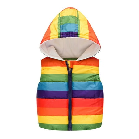 

DNDKILG Children Boy Girl s Hooded Thicken Outerwear Toddler Baby Sleeveless Padded Zip Up Puffer Jacket Cartoon Print Fall Winter Vest Multicolor 1Y-6Y