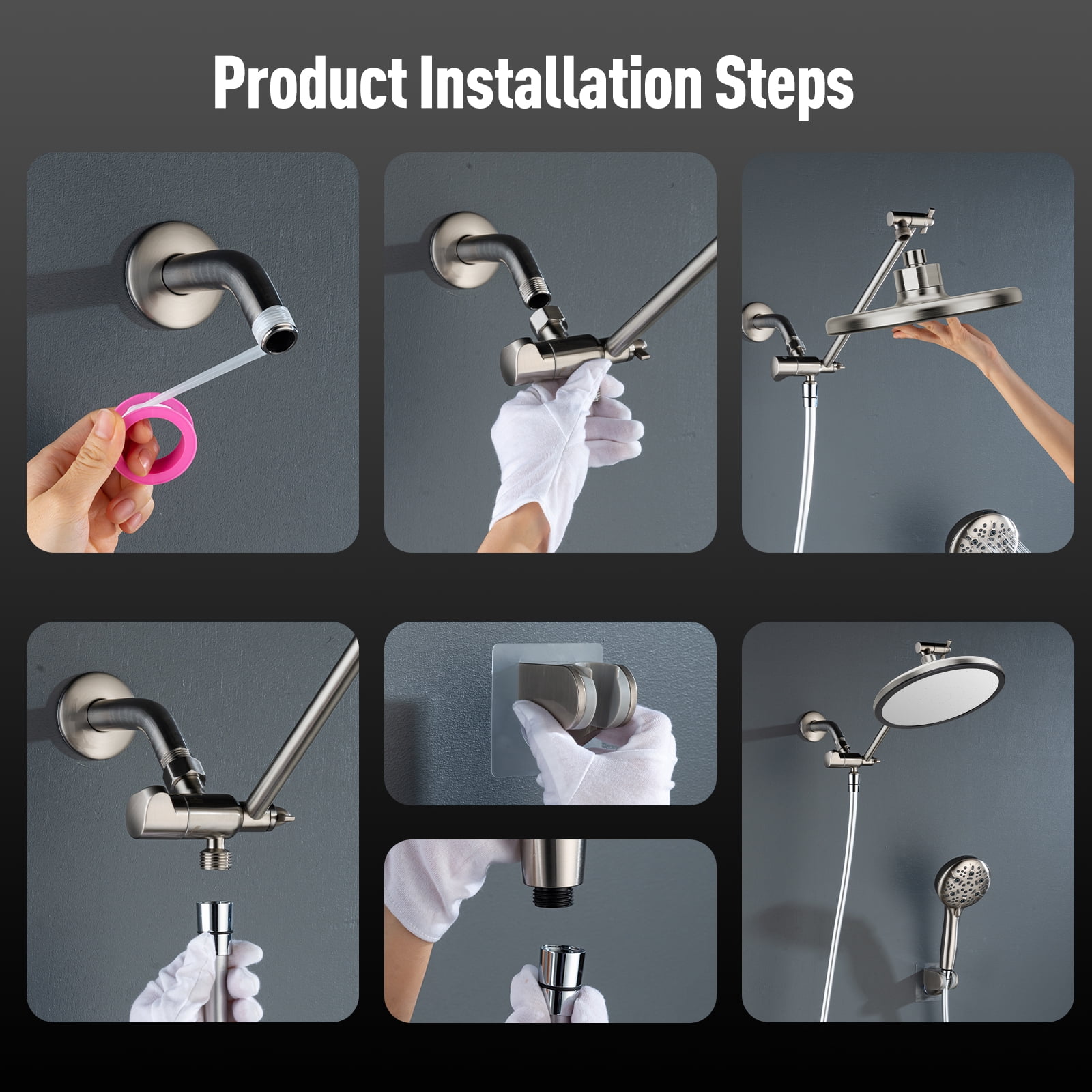 Joyrain 8-inch Rain Overhead Shower with Handheld High-pressure Shower Head, 8 Spray Modes, Rain Shower Combination with Adjustable Metal Extension arm, Adjustable Height and Angle for Whole Family