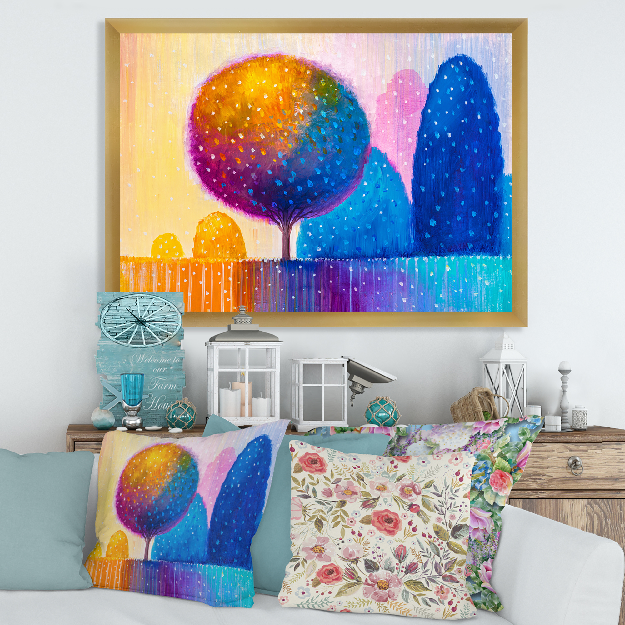 Designart 'Ornamental Colourful Trees X' Modern Framed Art Print