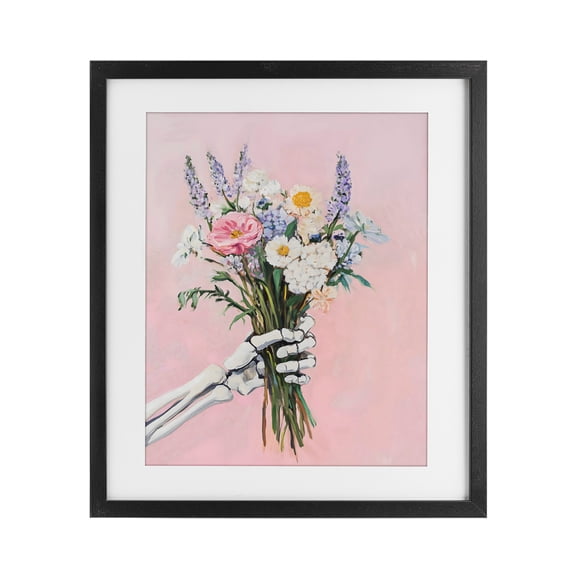 Stupell Industries Bohemian Skeleton Hand Holding Flowers Black Framed Print Under Glass, 13 x 16, by The Prints Vibe
