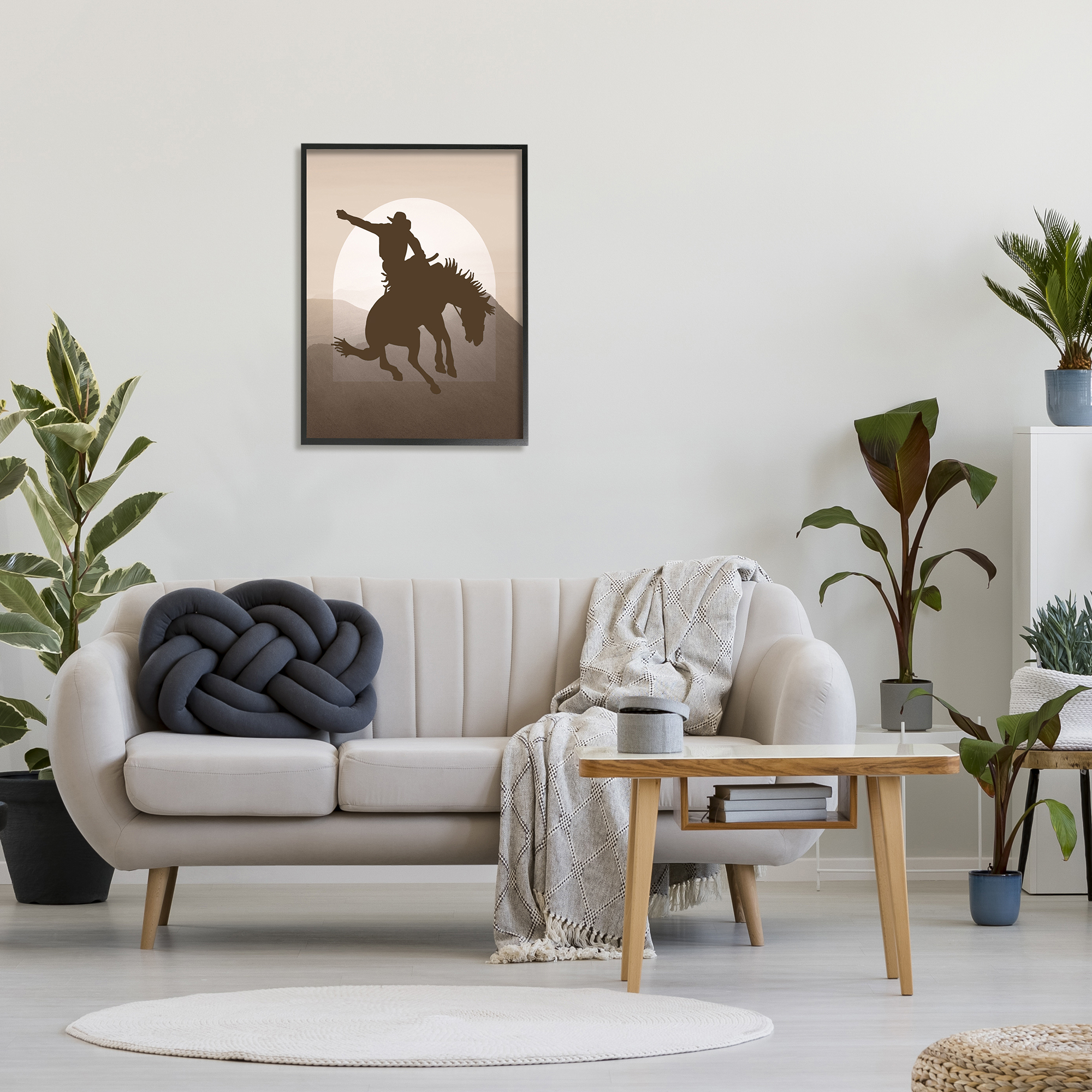 Stupell Industries Modern Cowboy Silhouette Animals & Insects Painting Black Framed Art Print Wall Art, 24 x 30