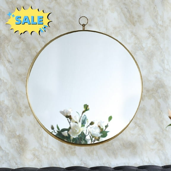 Tcbosik Round Mirror Wall Mounted, 24 x 28 inch Circle Vanity Mirror with Hook and Metal Frame for Bathroom, Bedroom, Hallway, Living Room, Gold
