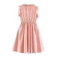 thumbnail image 5 of Riecok Girls' Summer Dresses Solid Color Flutter Sleeve Princess Dress Cute Elegant Tween Big Girls 8-14 Years Casual Party Sleeveless Lapel Collar Button Dress Pink 120, 5 of 8