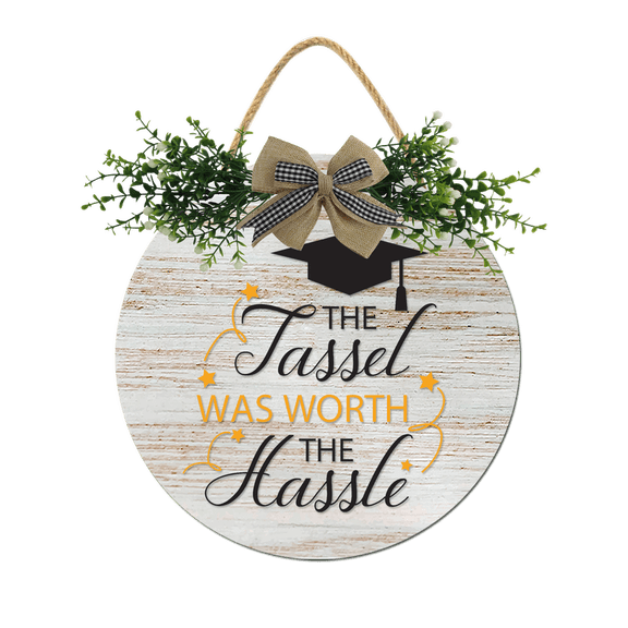 Graduation Wreath Sign for Front Door,Horizontal Round Door Wreaths,Housewarming Gift Farmhouse Wood Door Hanger for Home Decor Indoor and Outdoor, Classroom, Yard, Porch Décor
