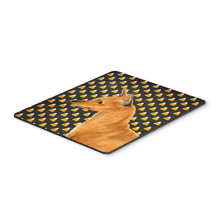 Min Pin Candy Corn Halloween Portrait Mouse Pad, Hot Pad or Trivet