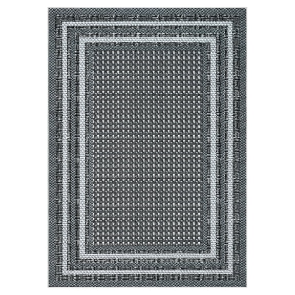 Geetinfly 5 x 7 ft Black/Grey Polyester Rectangular Bedroom Living Room Dining Room Indoor Modern Bordered Soft Non Slip Machine Washable Area Rug