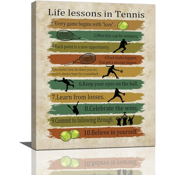 Tennis Wall Art Sport Inspirational Pictures Wall Decor Motivational Quotes Canvas Tennis Life Lessons Painting Decoration Artwork for Gym Office Bedroom Living Room