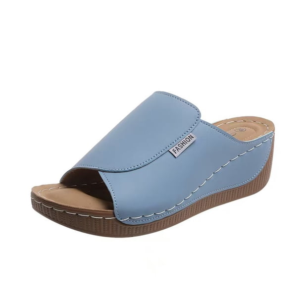 Sandalias Cuña Ortopédicas Verano No Deslizan para Viajar (marrón 7)