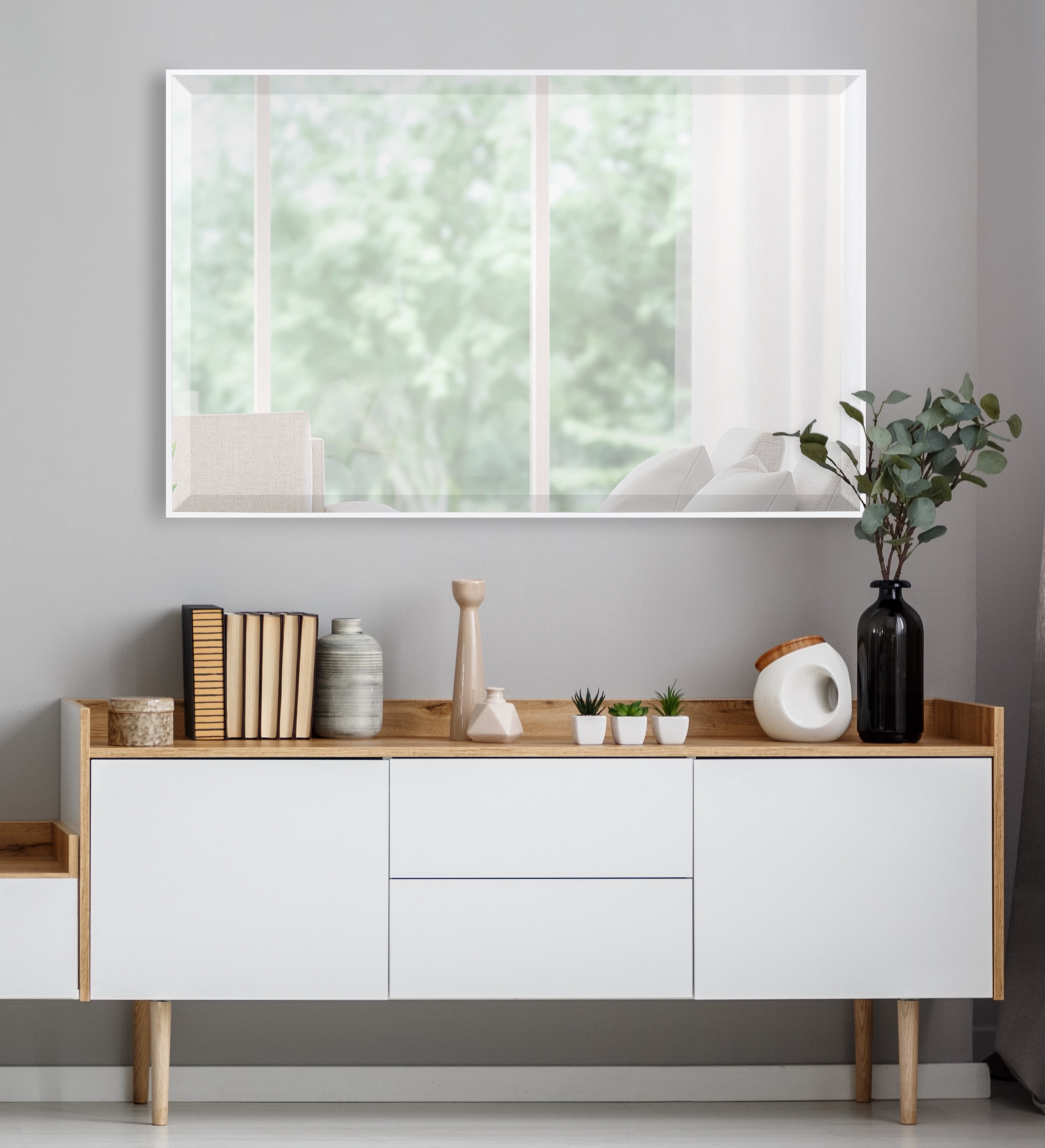 Kate And Laurel Rhodes Modern Decorative Rectangle Wall Mirror, 24.75" x 36.75", White, Contemporary Wall Decor
