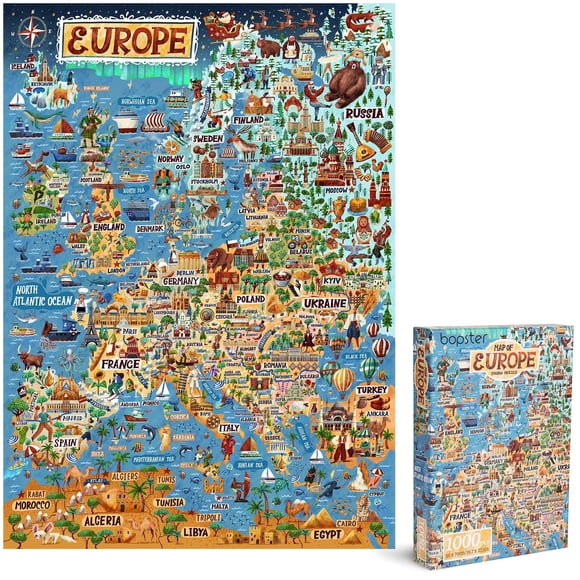 Jigsaw Puzzles For Adults 1000 Piece Map Of Europe Puzzle - European Jigsaw 1000 Piece Jigsaw Puzzles For Adults And Kids - Geography Gifts By Bopster
