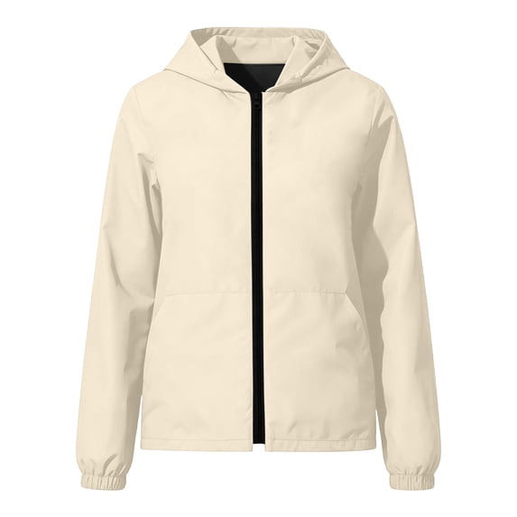 FSYBOA Girls Windbreaker Jackets, Drawstring Long Sleeve Waterproof Full Zip Hooded Outerwear Beige Size 11-12T