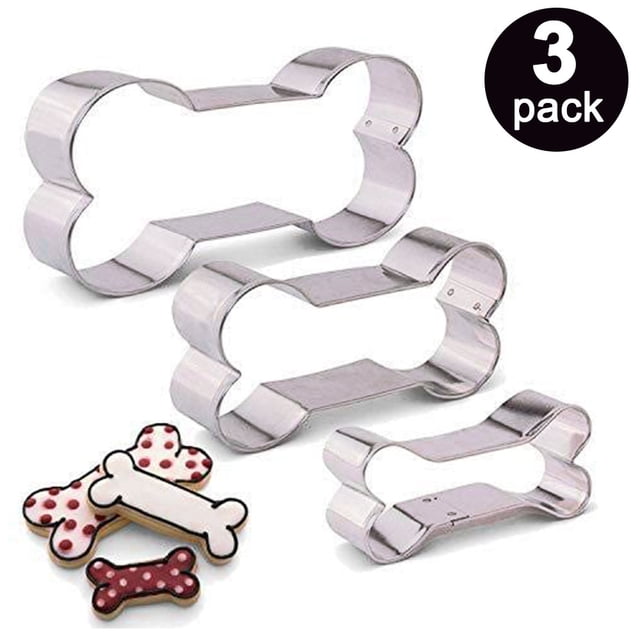 Cortadores de galletas con forma de golosinas para perros, juego de 3 moldes de acero inoxidable para galletas, máquina para hacer golosinas caseras para mascotas, bordes seguros, fácil de limpiar, a