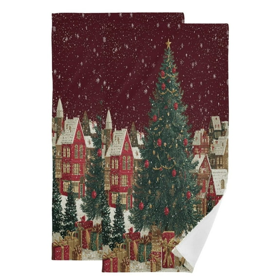 Qxltty Large Christmas Tree Face Towel Set of 2 Polyester Cotton Soft Bath Towels for Bathroom Kitchen Hotel Spa 28.3x14.4in