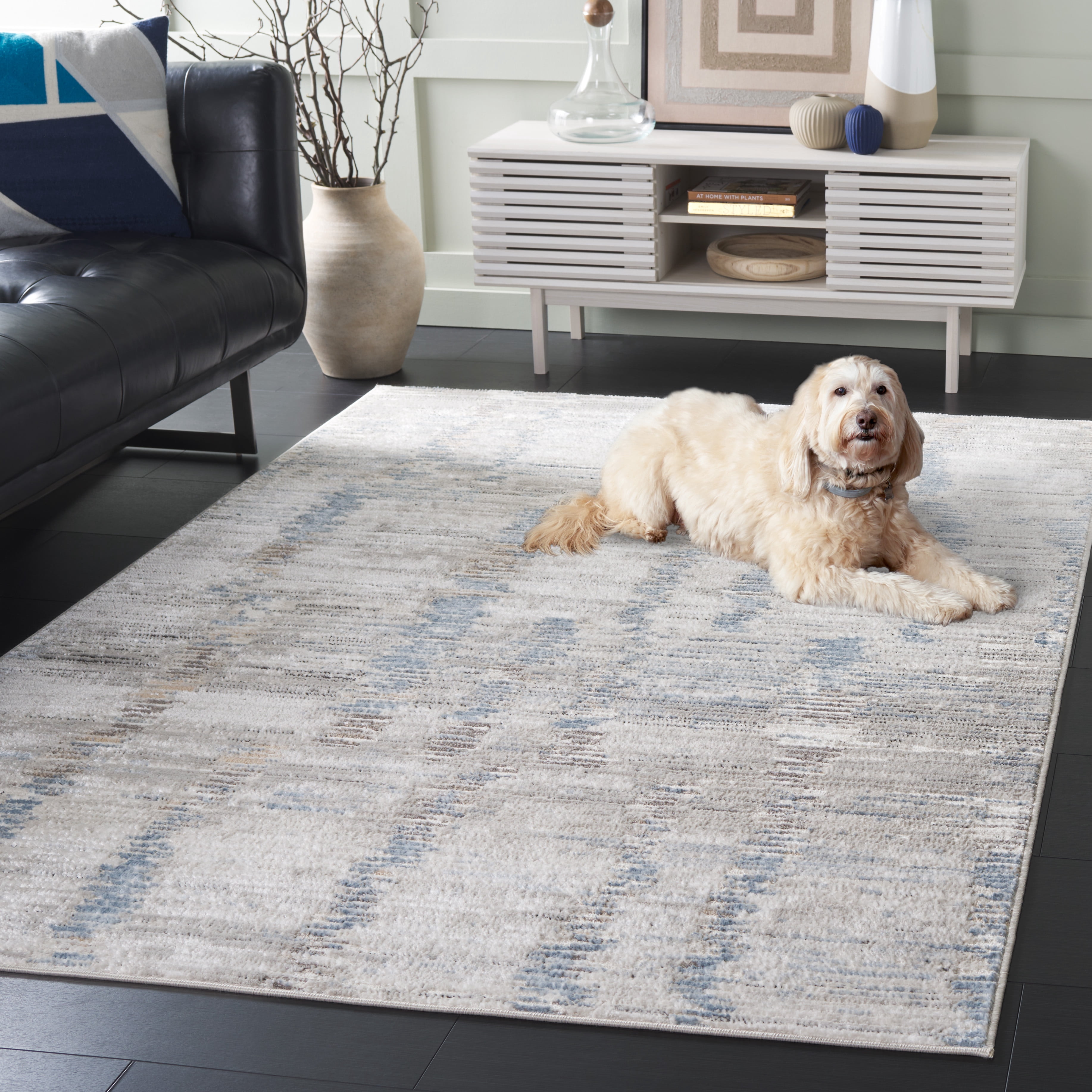 SAFAVIEH Quincy Abraham Abstract Indoor/Outdoor Area Rug, Ivory/Light Grey, 8' x 10'