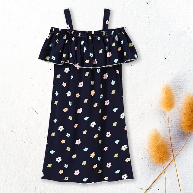 Vestido de verano para niñas pequeñas, con falda y tirantes, estilo floral, ¡liquidación por menos de 10!
