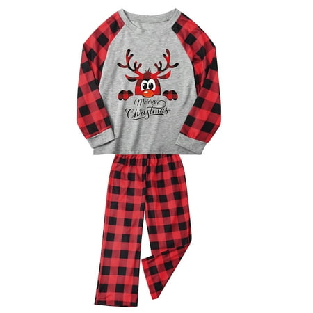 

women Christmas pajamas for family matching outfits son daughter sets soft Red Parent-child Attire Christmas Suits Patchwork Plaid Printed Homewear Round Neck Long Sle