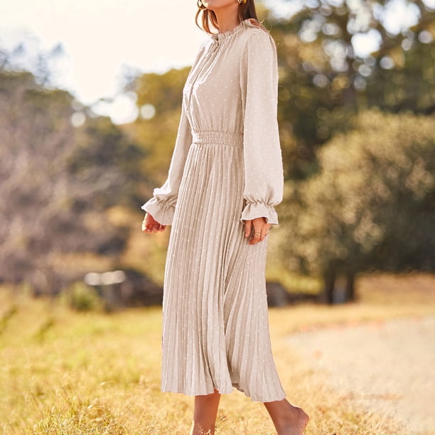 Vestido Estampado de puntos Cambio lindo Color sólido Mujer con cordones Traje diario Ygjytge Beige T XXL para Mujer