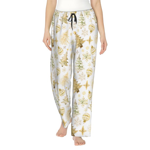 Balery Gold Christmas Tree Pantalones de pijama para mujer, pijamas ultraligeros, pantalones de estar por casa-XX-Large