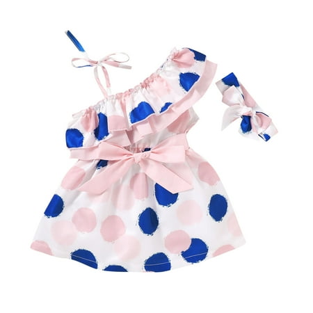 

Toddler Kids Girls Clothes Sleeveless Dots Print Dress Hairband Casual 2PCS Outfits Set For 3-4 Years