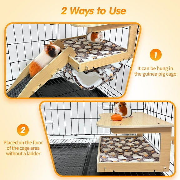 Guinea Pig Hideout, Natural Wood Bed with Hammock for Small Animals