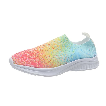 Fauean Slip on Sneakers Women Ladies Fashion Sneakers Gradient Print Knitted Casual Shoes Blue Size 38