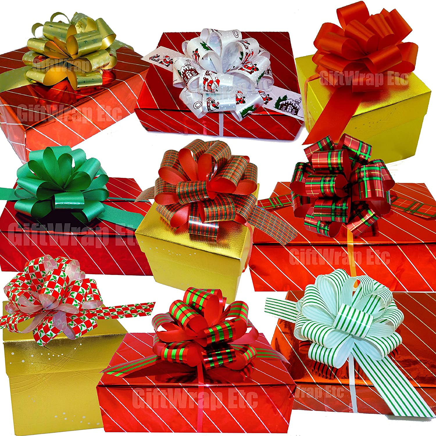 24 Christmas Gift Wrap Ribbon Pull Bows 5 ; Easy and Fast Gift Wrapping Accessory for Christmas Bows Baskets Wine Bottles Gifts Decoration Present Decor. Gift Wrapping 