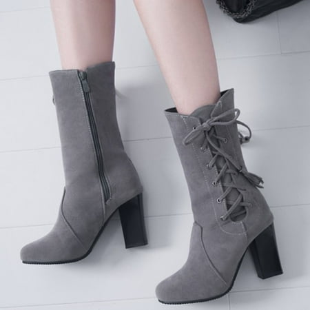 

Ovzne Chunky Boots For Women Comfy Boots For Women Women s Solid Tassels Retro High Heel Round Head Boots Shoes Clearance