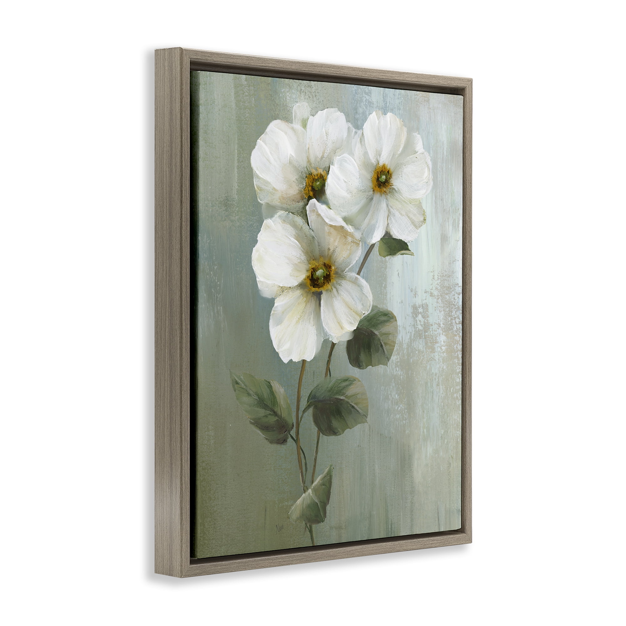 Stupell Industries Apple Blossom Sprigs Plants & Flowers Painting Brown Floater Framed Canvas Art Print Wall Art, 17 x 21