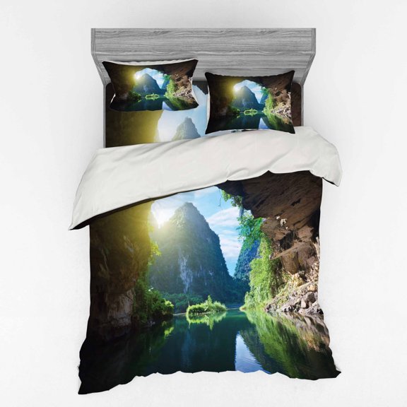 Ambesonne Nature Bedding Set 4 Pcs, Mountain Sky Scenery, Queen, Multicolor