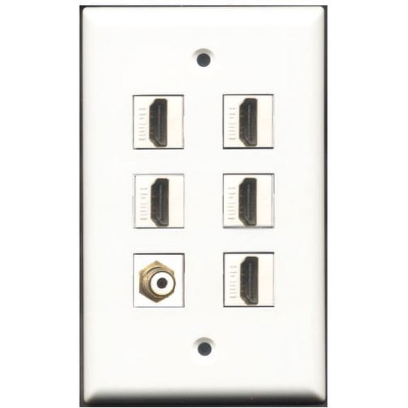 RiteAV - 5 Port HDMI 1 RCA White Wall Plate