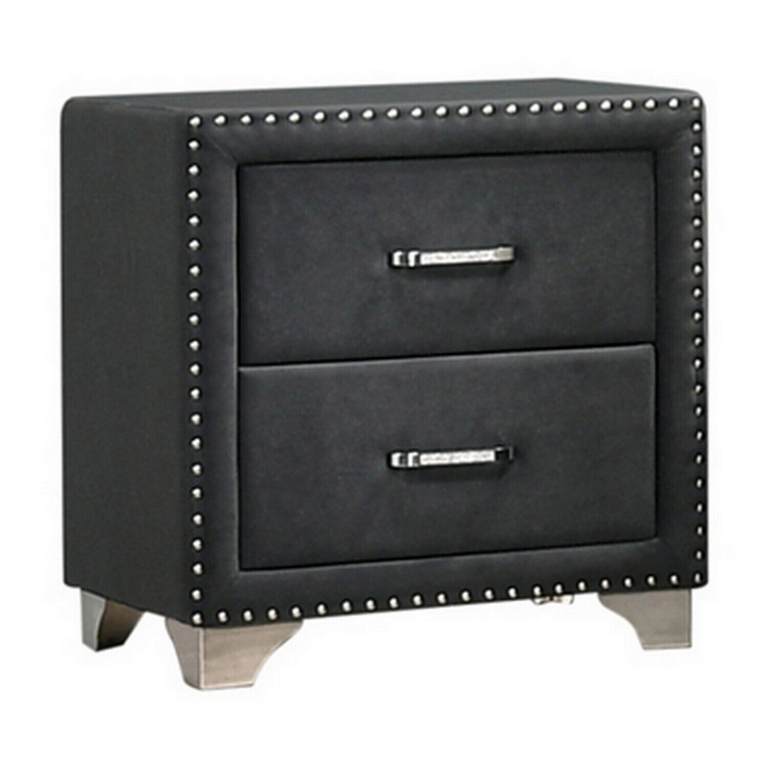 Velvet Upholstered Nightstand - Modern Glam Wood Bedside Table - Gray
