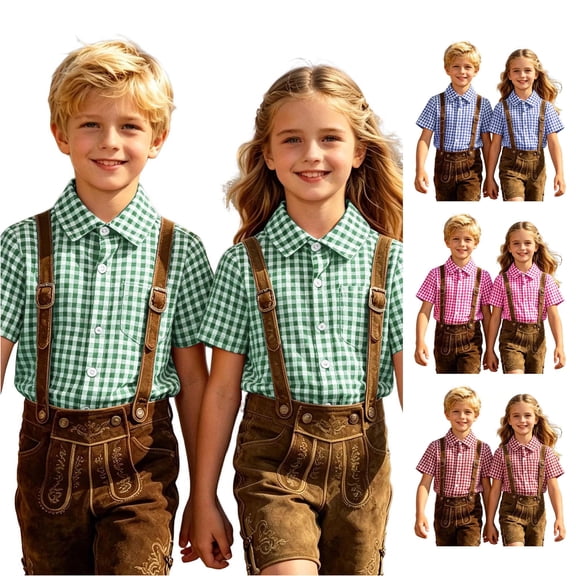 JAJAHO Boys Girls Button Up Shirts Short Sleeve Plaid School Uniform Shirts With Pocket For Kids 4-13Y Soft Tops