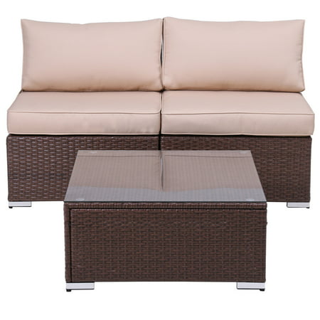 Superjoe Outdoor Patio Sofa Set 2 Pcs Sectional Loveseat Wicker Armless Patio Seating with Coffee Table,Beige Cushions