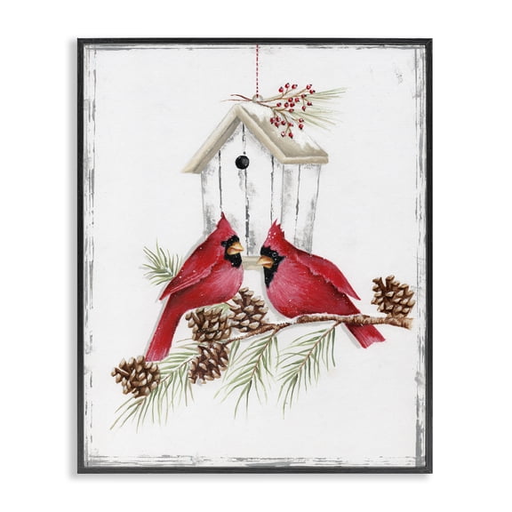 Stupell Industries Traditional Cardinals & Snowy Birdhouse Black Framed Giclee Art, 11 x 14, by Emma Leach